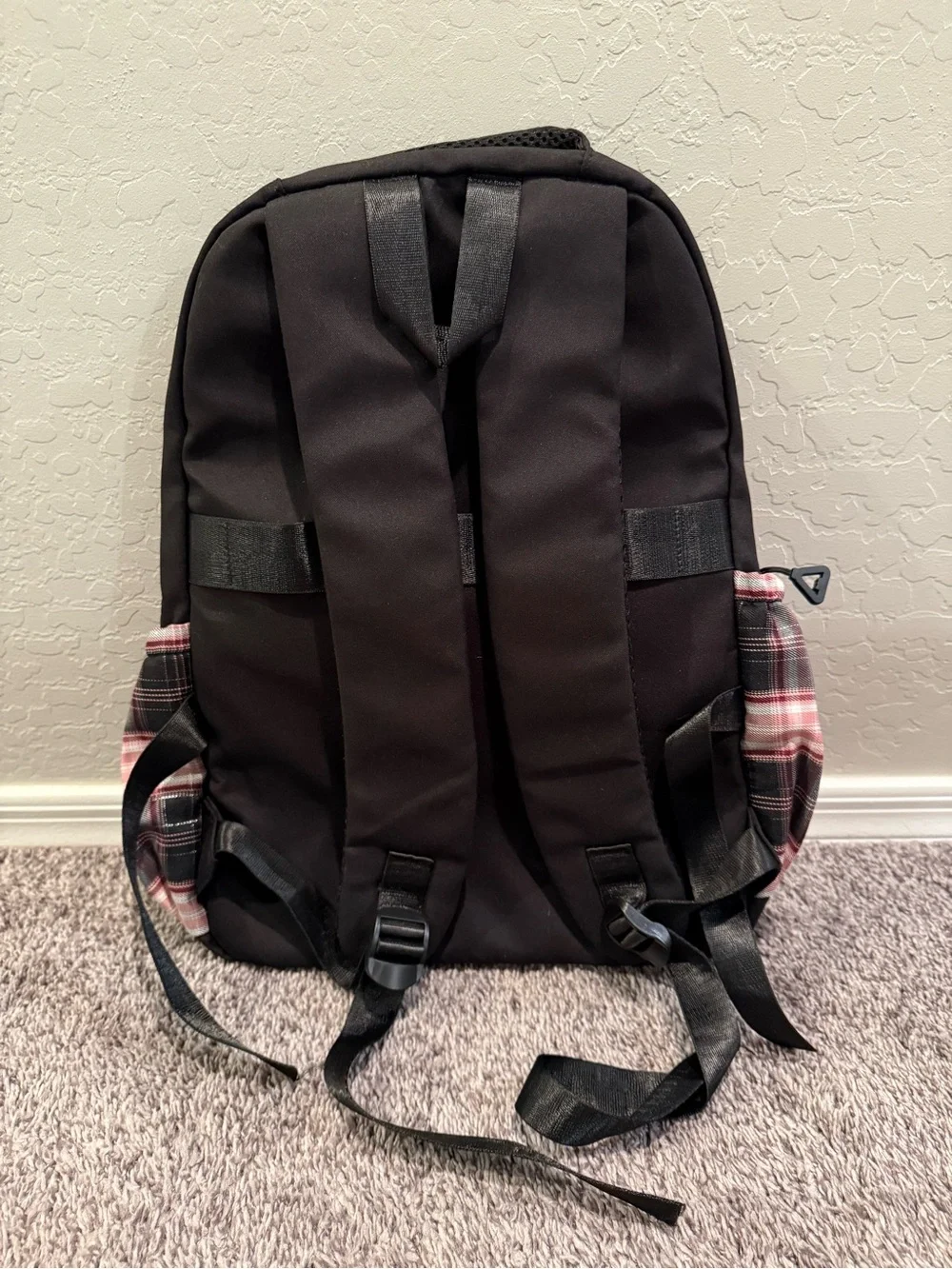 Target Kids Backpack - Black with Pink Plaid Stitch